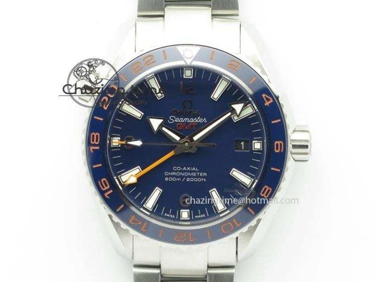 0523 Planet Ocean GMT 43.5mm V6F Goodplanet Orange Marker Blue Dial On SS Bracelet A ModernLook 8215